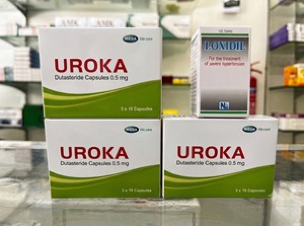 画像1: NEW！ウロカ 0.5mg（UROKA 0.5mg）3箱とロキシジル（LOXIDIL））1ボトルのお買い得セット (1)